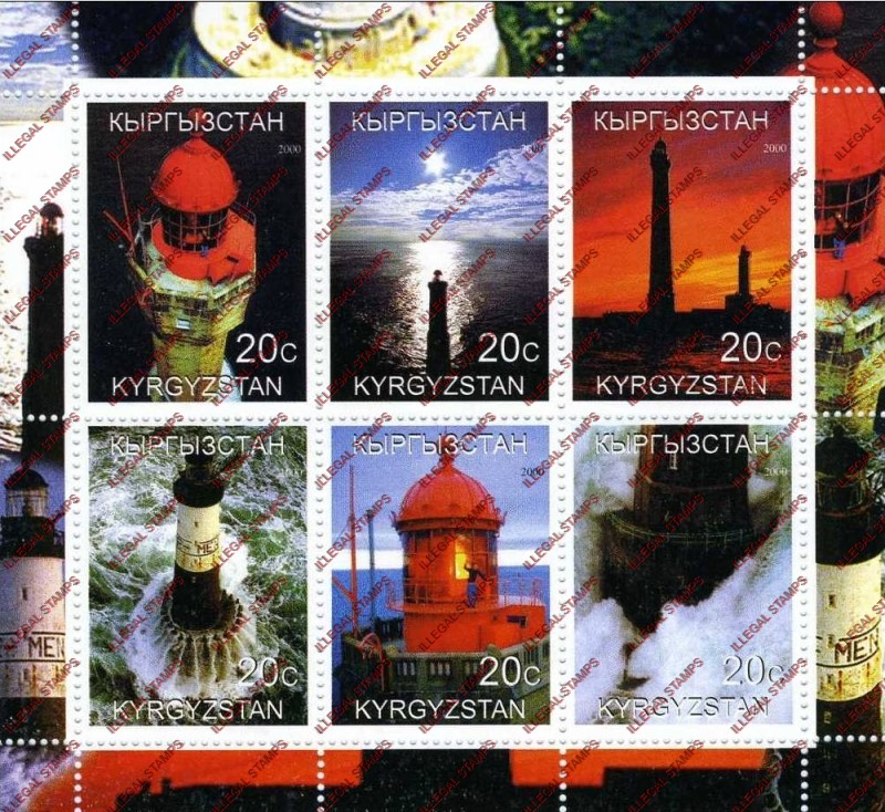 Kyrgyzstan 2000 Lighthouses Illegal Stamp Sheetlet of Six