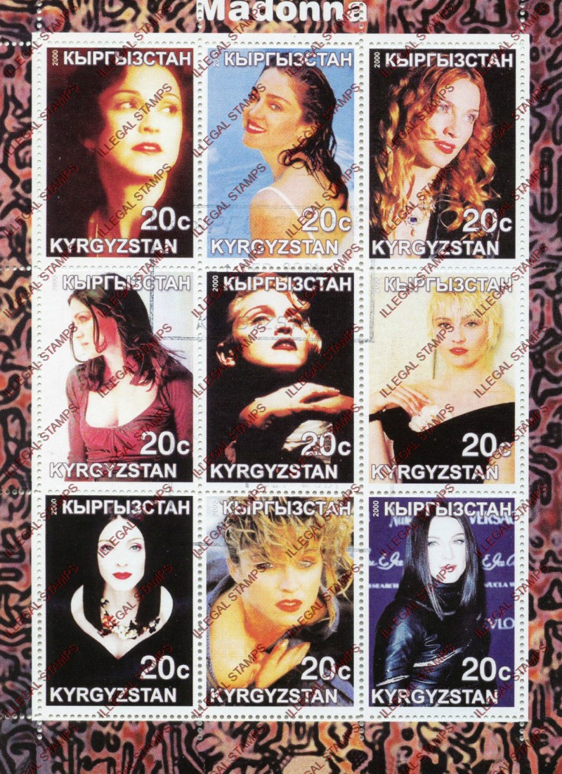 Kyrgyzstan 2000 Madonna Illegal Stamp Sheetlet of Nine