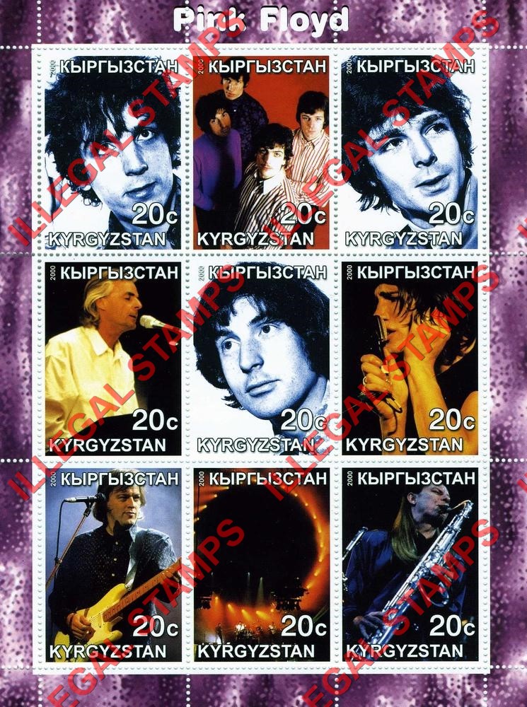 Kyrgyzstan 2000 Pink Floyd Illegal Stamp Sheetlet of Nine