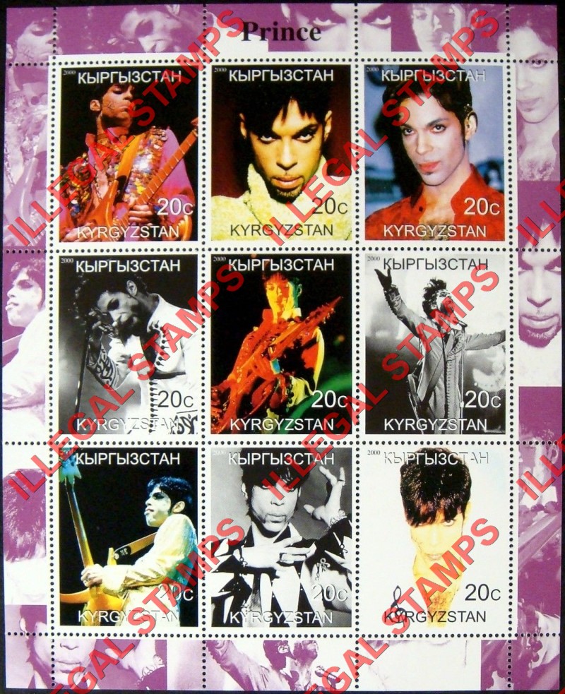 Kyrgyzstan 2000 Prince Illegal Stamp Sheetlet of Nine