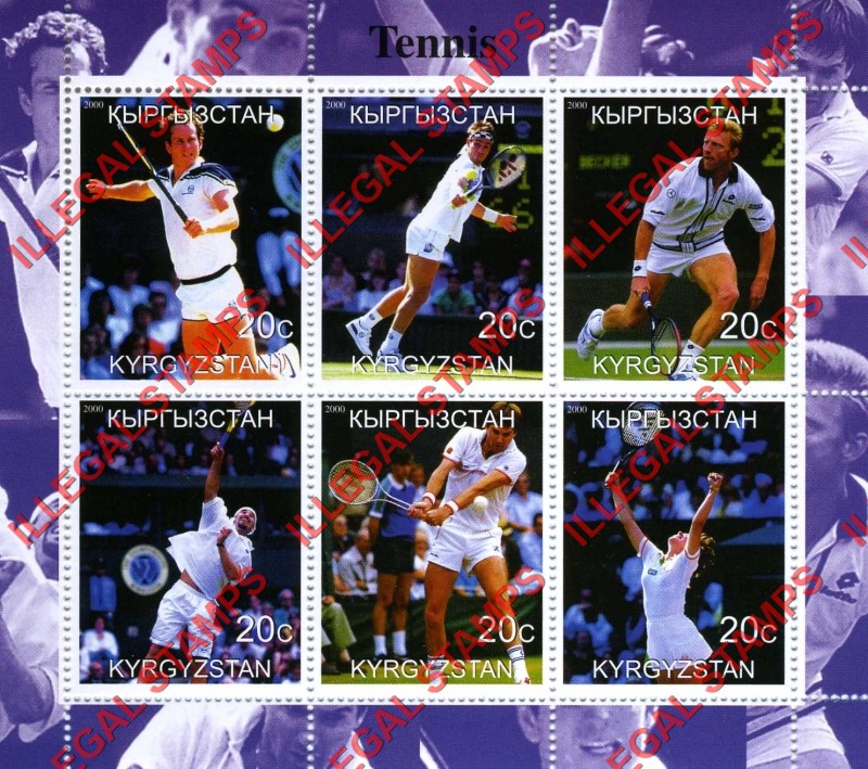 Kyrgyzstan 2000 Tennis Illegal Stamp Sheetlet of Six