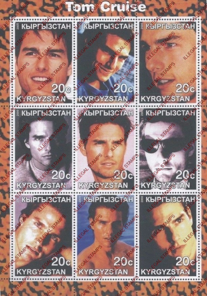 Kyrgyzstan 2000 Tom Cruise Illegal Stamp Sheetlet of Nine