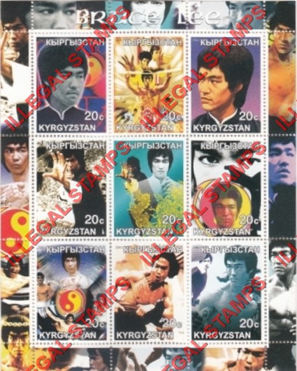 Kyrgyzstan 2001 Bruce Lee Illegal Stamp Sheetlet of Nine