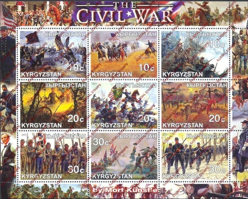 Kyrgyzstan 2001 Civil War Illegal Stamp Sheetlet of Nine