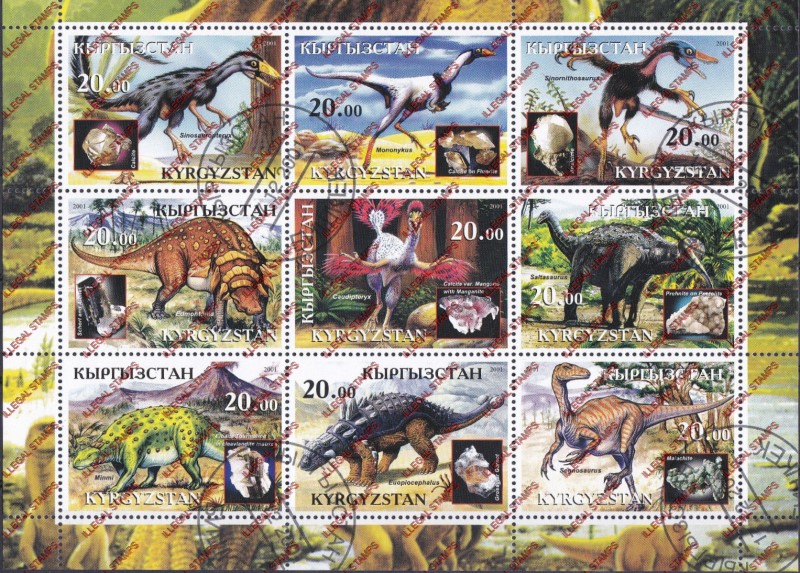 Kyrgyzstan 2001 Dinosaurs Illegal Stamp Sheetlet of Nine