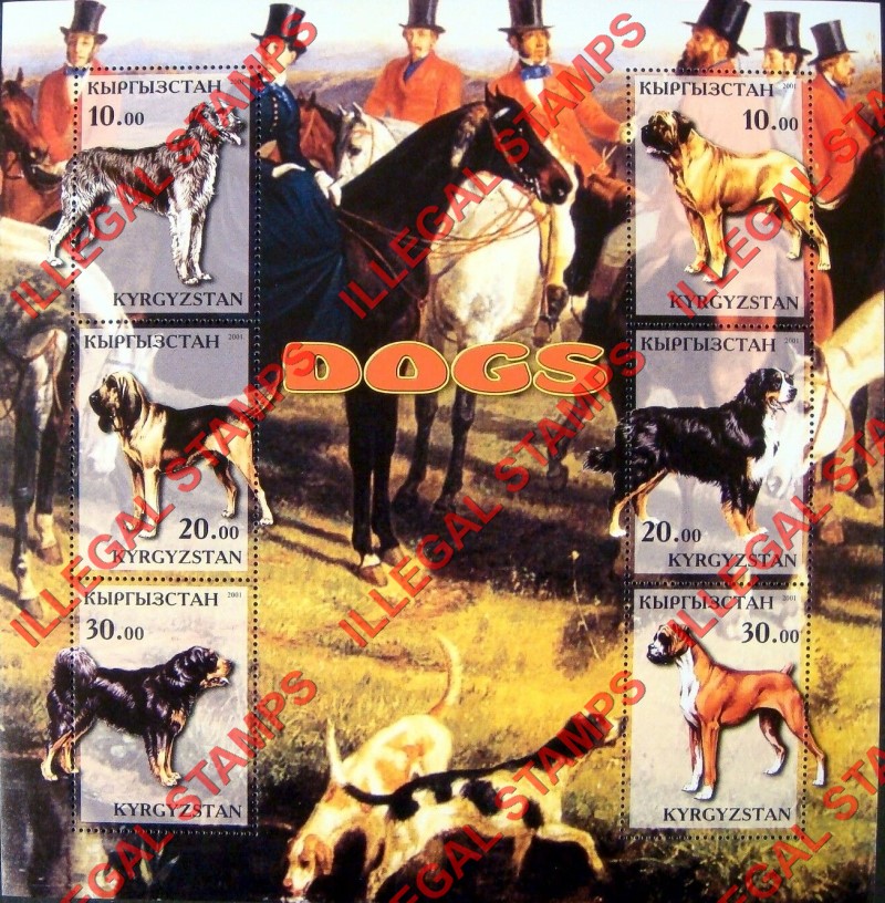 Kyrgyzstan 2001 Dogs Illegal Stamp Sheetlet of Six