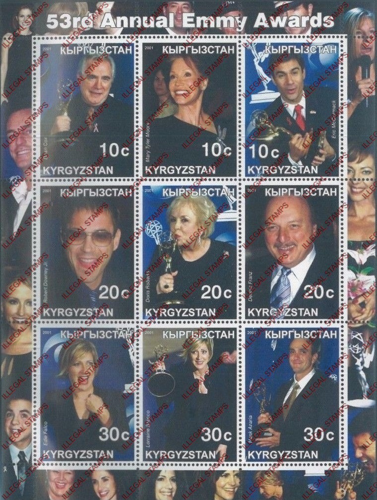 Kyrgyzstan 2001 53rd Annual Emmy Awards Illegal Stamp Sheetlet of Nine