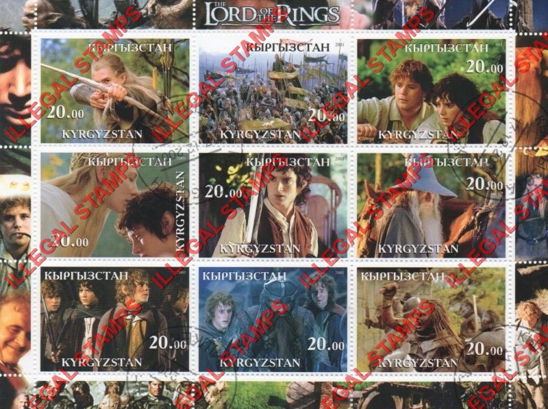 Kyrgyzstan 2001 Lord of the Rings Illegal Stamp Sheetlet of Nine