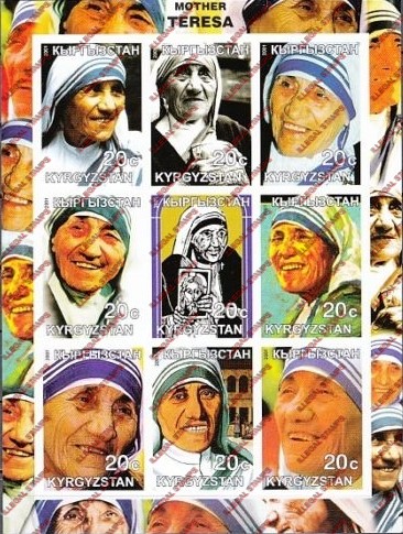 Kyrgyzstan 2001 Mother Teresa Illegal Stamp Sheetlet of Nine