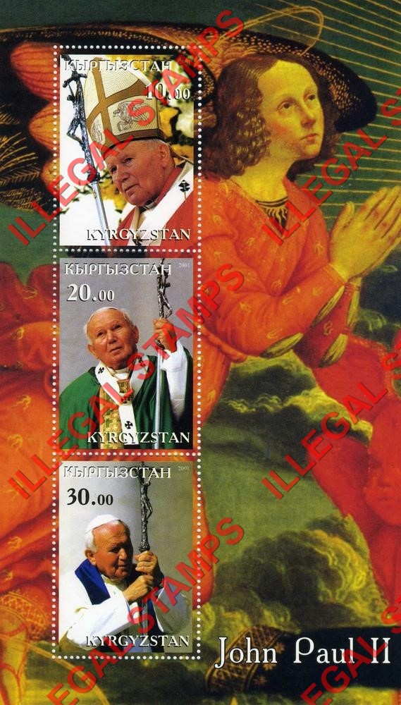 Kyrgyzstan 2001 Pope John Paul II Illegal Stamp Souvenir Sheet of Three