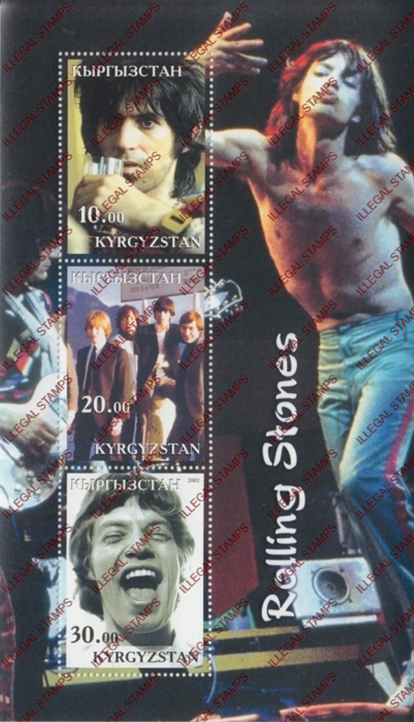 Kyrgyzstan 2001 Rolling Stones Illegal Stamp Souvenir Sheet of Three