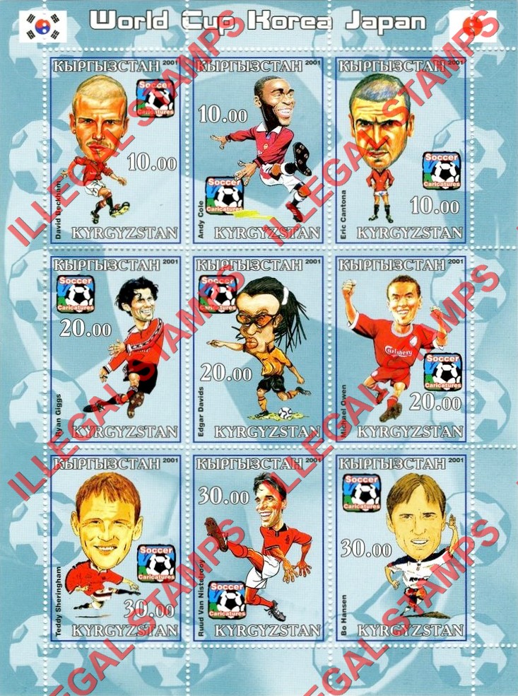 Kyrgyzstan 2001 World Cup Soccer (Football) Korea Japan Illegal Stamp Sheetlets of Nine (Sheet 3)