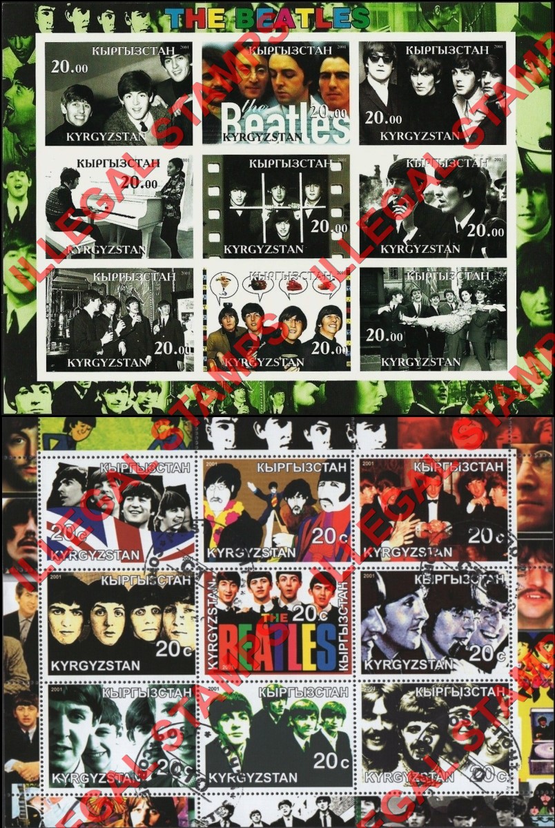 Kyrgyzstan 2001 The Beatles Illegal Stamp Sheetlets of Nine