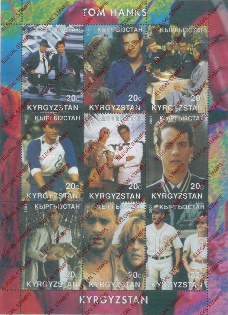 Kyrgyzstan 2001 Tom Hanks Illegal Stamp Sheetlet of Nine