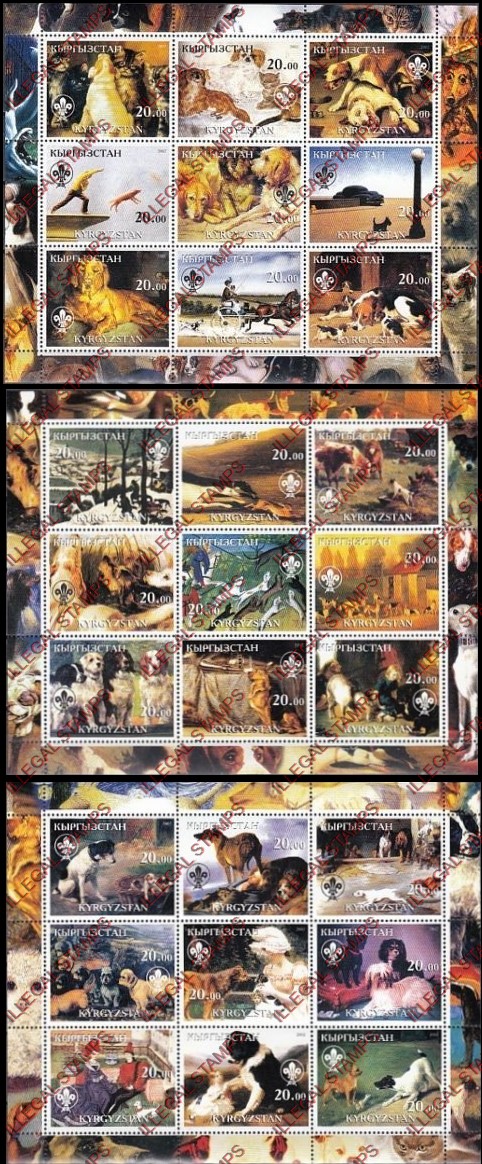Kyrgyzstan 2002 Dogs Illegal Stamp Sheetlets of Nine