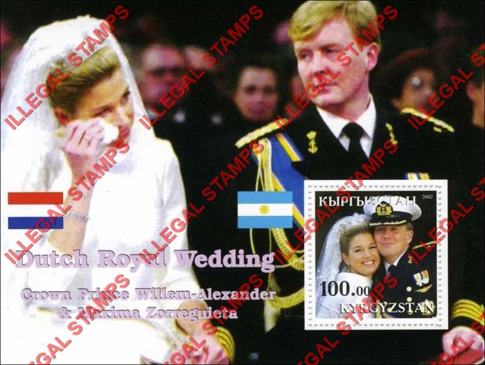Kyrgyzstan 2002 Dutch Royal Wedding Illegal Stamp Souvenir Sheet of One
