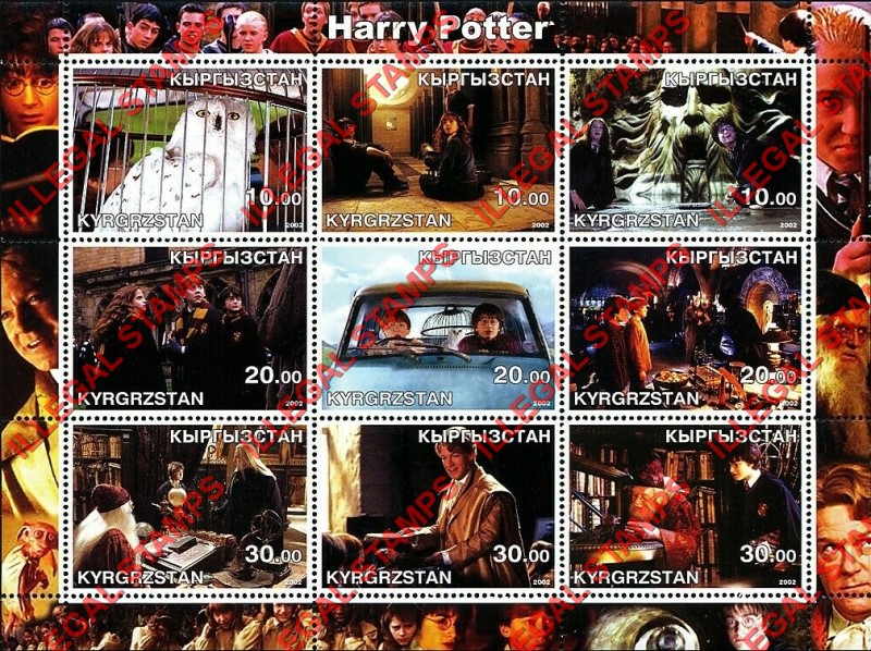 Kyrgyzstan 2002 Harry Potter Illegal Stamp Sheetlet of Nine