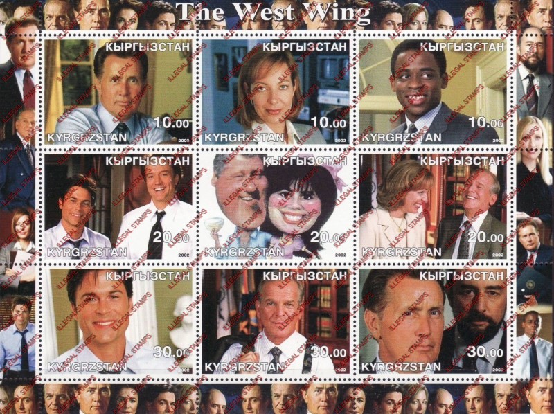 Kyrgyzstan 2002 The West Wing Illegal Stamp Sheetlet of Nine