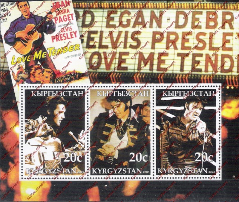 Kyrgyzstan 2003 Elvis Presley Illegal Stamp Souvenir Sheet of Three