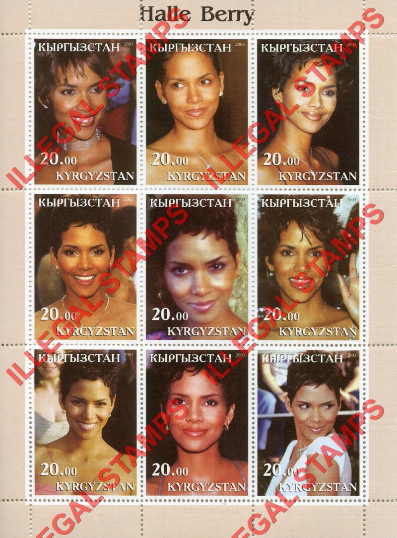 Kyrgyzstan 2003 Halle Berry Illegal Stamp Sheetlet of Nine
