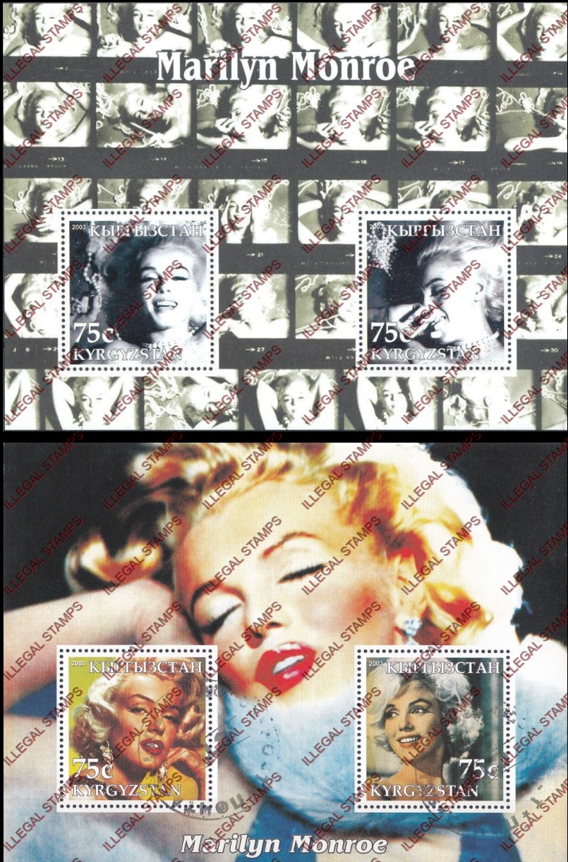 Kyrgyzstan 2003 Marilyn Monroe Illegal Stamp Souvenir Sheets of Two