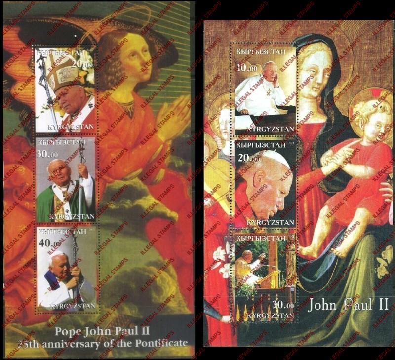 Kyrgyzstan 2003 Pope John Paul II Illegal Stamp Souvenir Sheets of Three