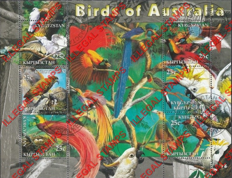 Kyrgyzstan 2004 Birds of Australia Illegal Stamp Sheetlet of Six
