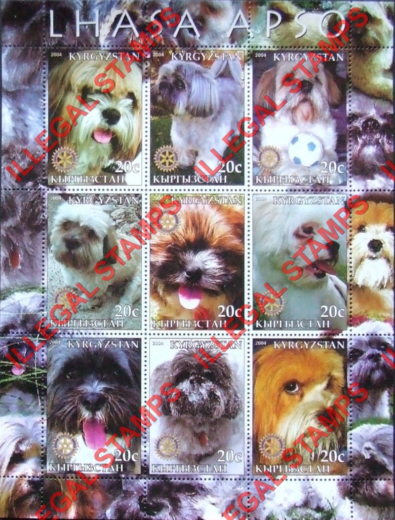 Kyrgyzstan 2004 Dogs Lhasa Apso Illegal Stamp Sheetlet of Nine