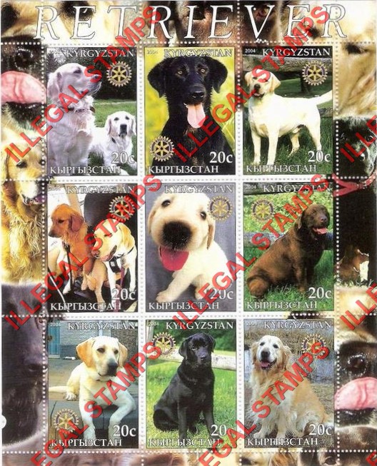 Kyrgyzstan 2004 Dogs Retriever Illegal Stamp Sheetlet of Nine