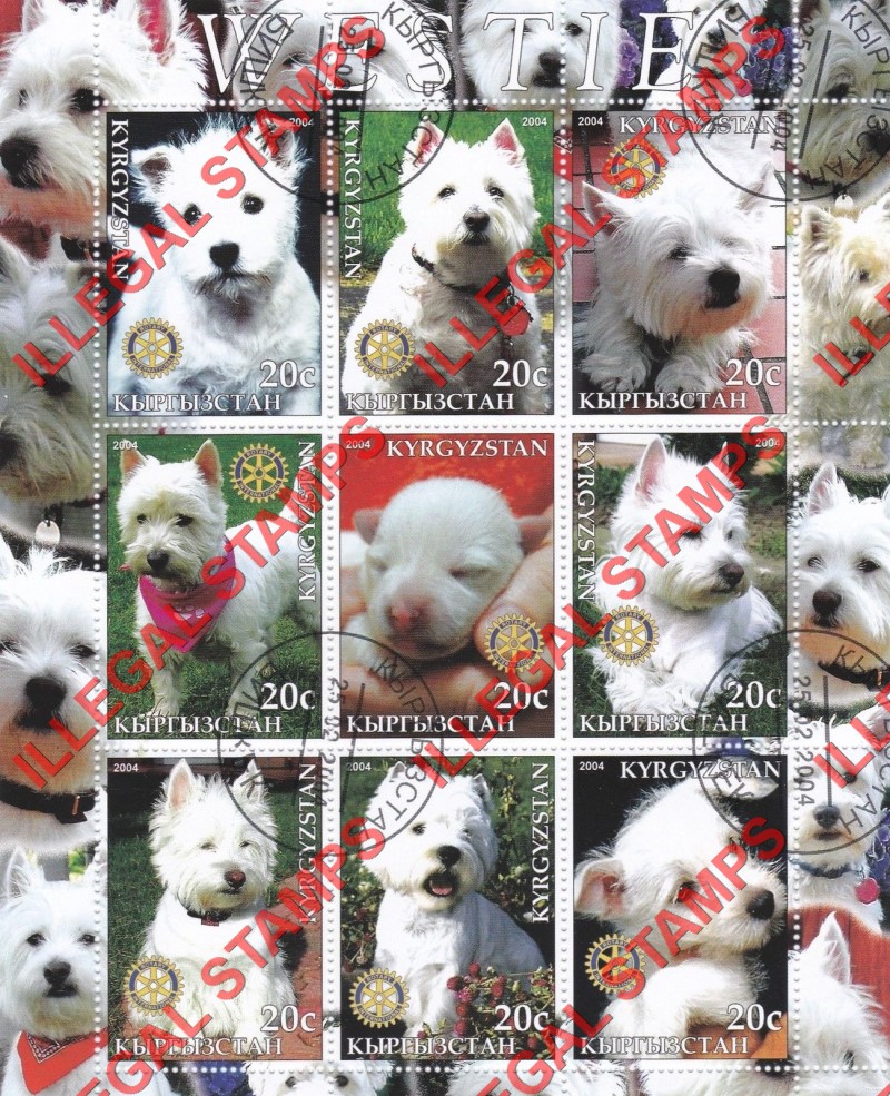 Kyrgyzstan 2004 Dogs Westie Illegal Stamp Sheetlet of Nine