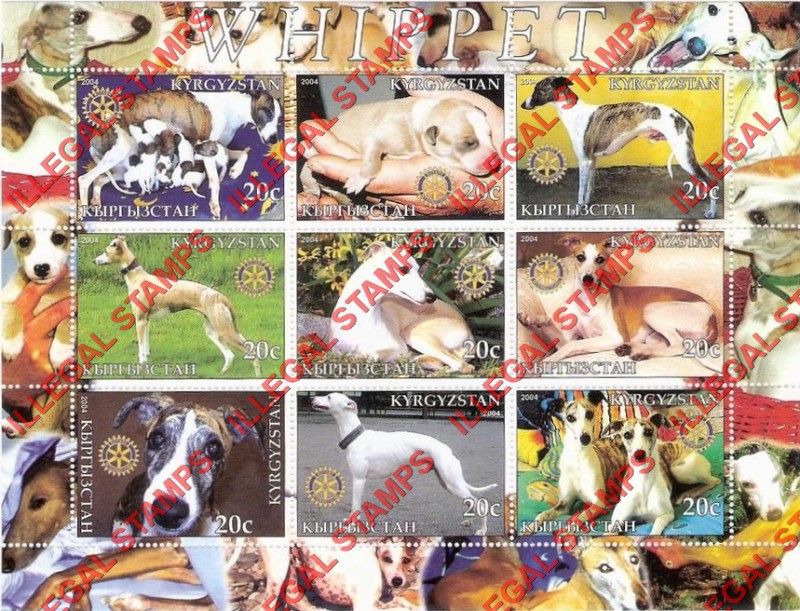 Kyrgyzstan 2004 Dogs Whippet Illegal Stamp Sheetlet of Nine