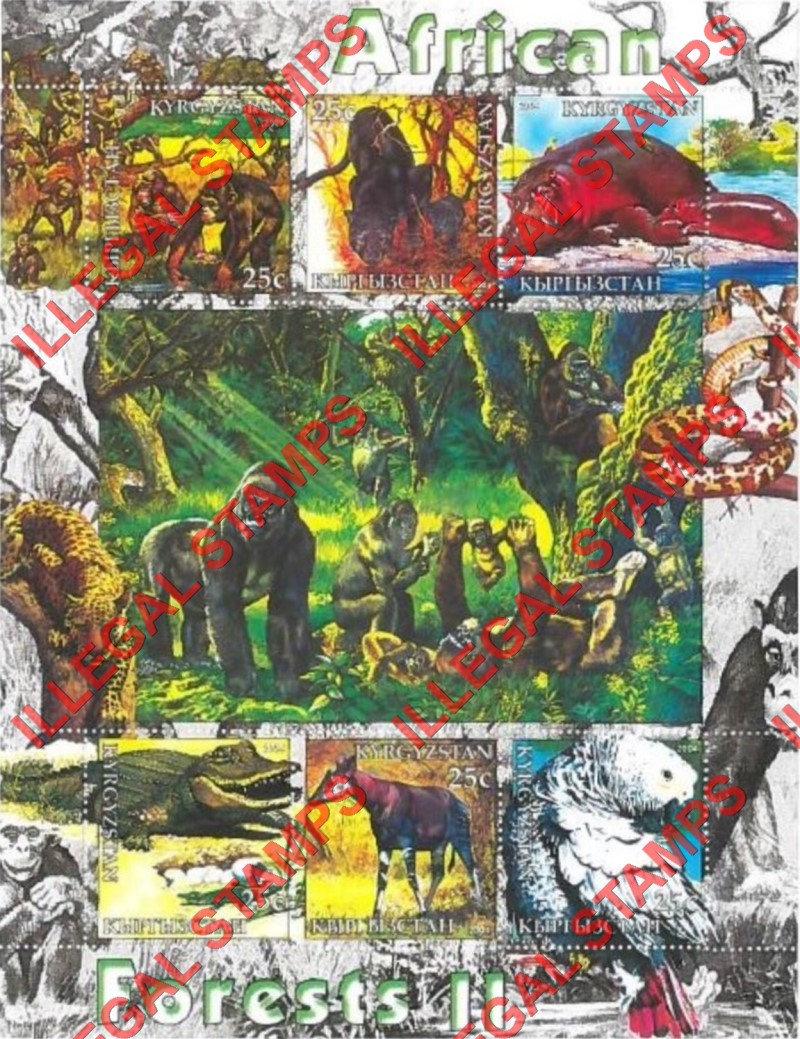Kyrgyzstan 2004 Fauna of African Forests 2 Illegal Stamp Sheetlet of Six