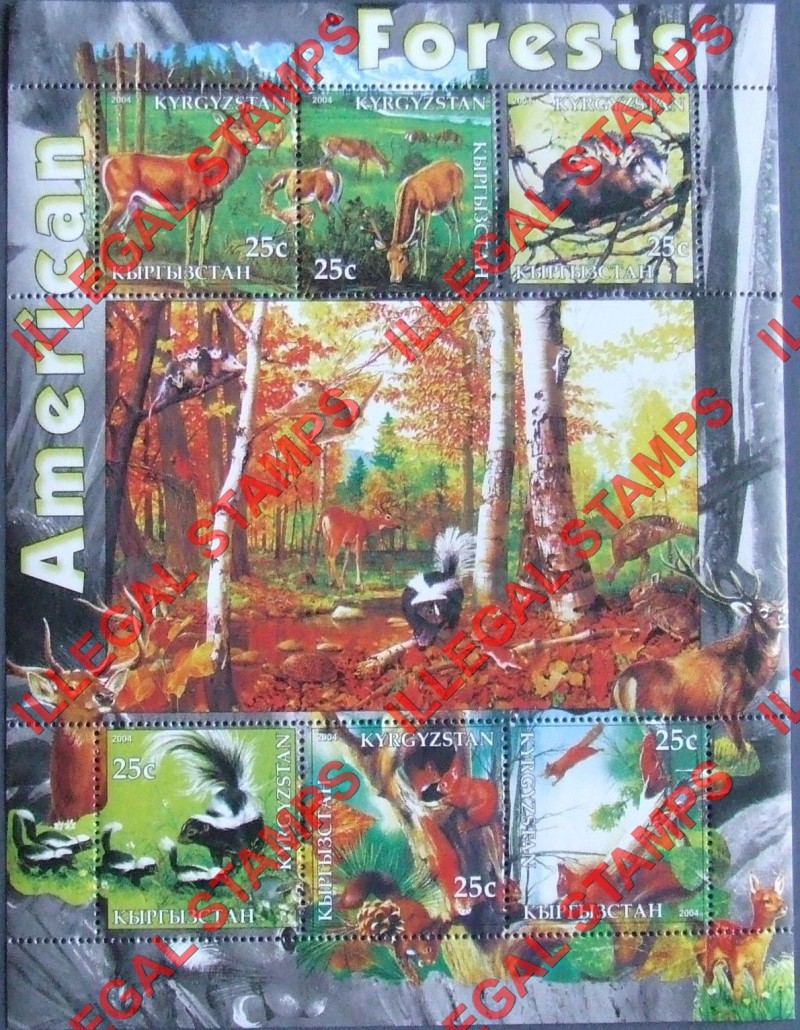 Kyrgyzstan 2004 Fauna of American Forests Illegal Stamp Sheetlet of Six