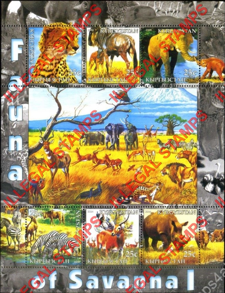 Kyrgyzstan 2004 Fauna of Savanna 1 Illegal Stamp Sheetlet of Six
