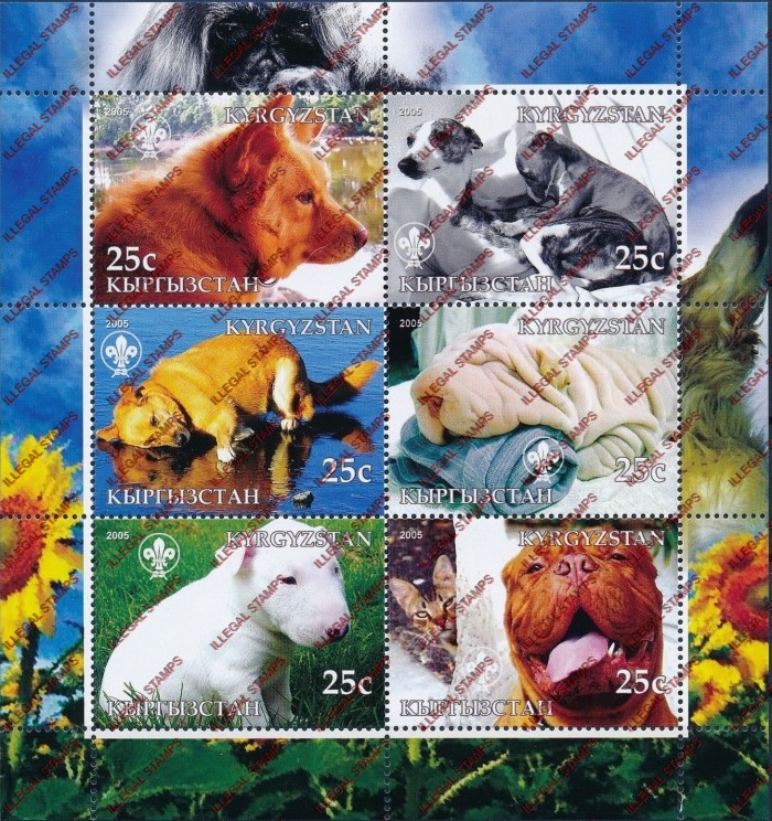 Kyrgyzstan 2005 Dogs Illegal Stamp Sheetlet of Six