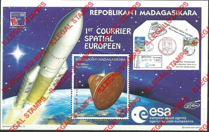 Madagascar 1999 1st European Space Mail PHILEX '99 Illegal Stamp Souvenir Sheet