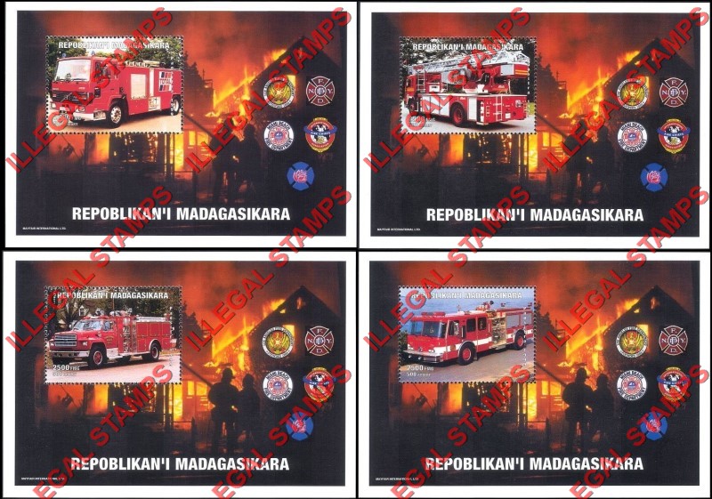 Madagascar 1999 Fire Engines Illegal Stamp Souvenir Sheet Set