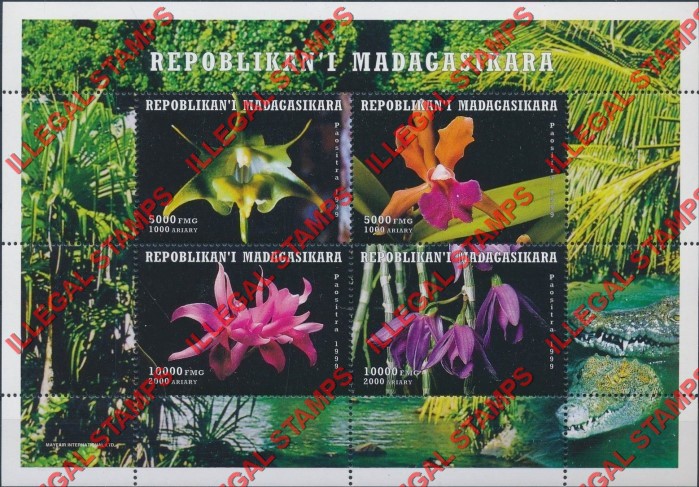 Madagascar 1999 Flowers Orchids Illegal Stamp Souvenir Sheet of Four