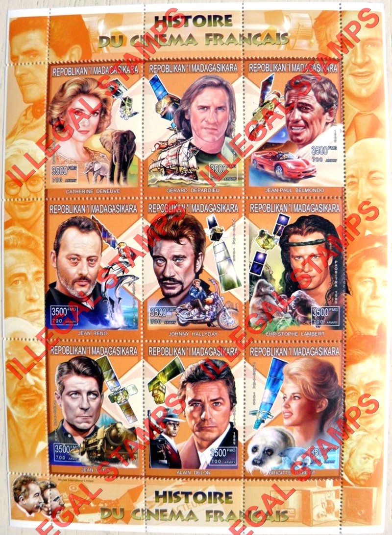 Madagascar 1999 History of French Cinema Illegal Stamp Sheetlet of Nine