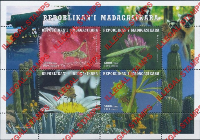 Madagascar 1999 Insects Illegal Stamp Souvenir Sheet of Four