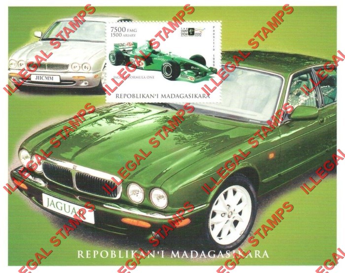 Madagascar 1999 Jaguar Cars Illegal Stamp Souvenir Sheet