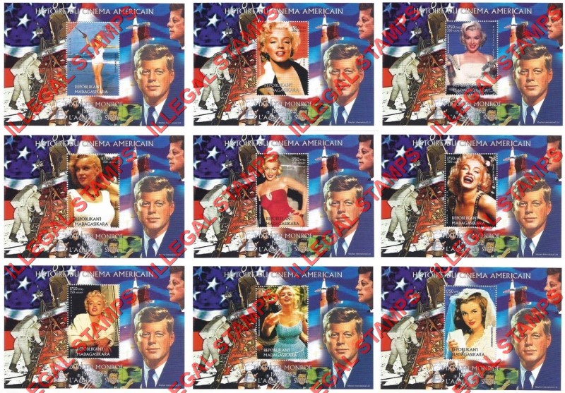 Madagascar 1999 History of American Cinema Marilyn Monroe Illegal Stamp Souvenir Sheet Set of Nine