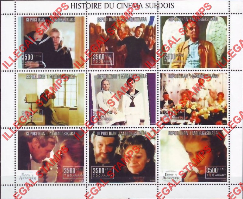 Madagascar 1999 History of Swedish Cinema Illegal Stamp Sheetlet of Nine