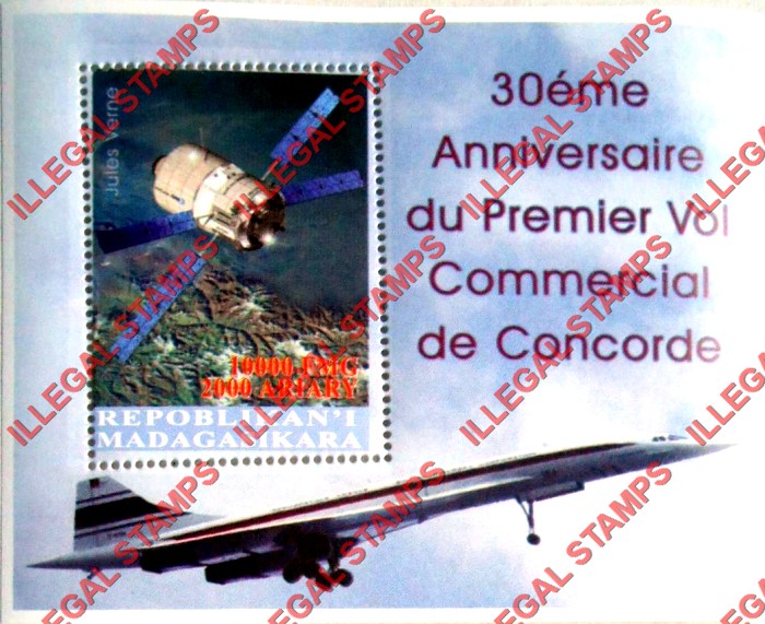 Madagascar 2006 Concorde Illegal Stamp Souvenir Sheet of One with Satellite Jules Verne