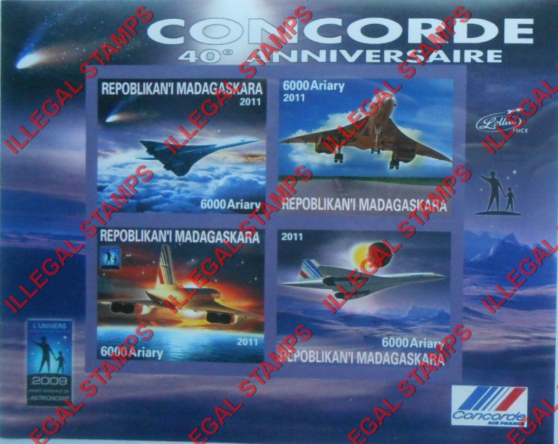 Madagascar 2011 Concorde Illegal Stamp Souvenir Sheet of Four