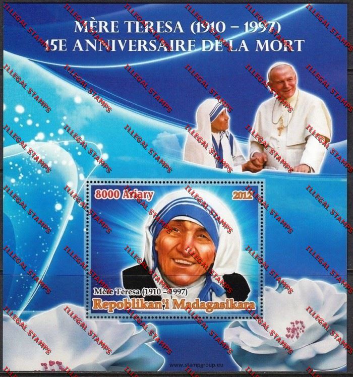 Madagascar 2012 Mother Teresa Illegal Stamp Souvenir Sheet
