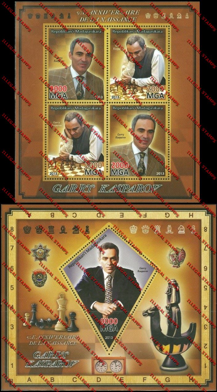 Madagascar 2013 Garry Kasparov Illegal Stamp Souvenir Sheet and Sheetlet