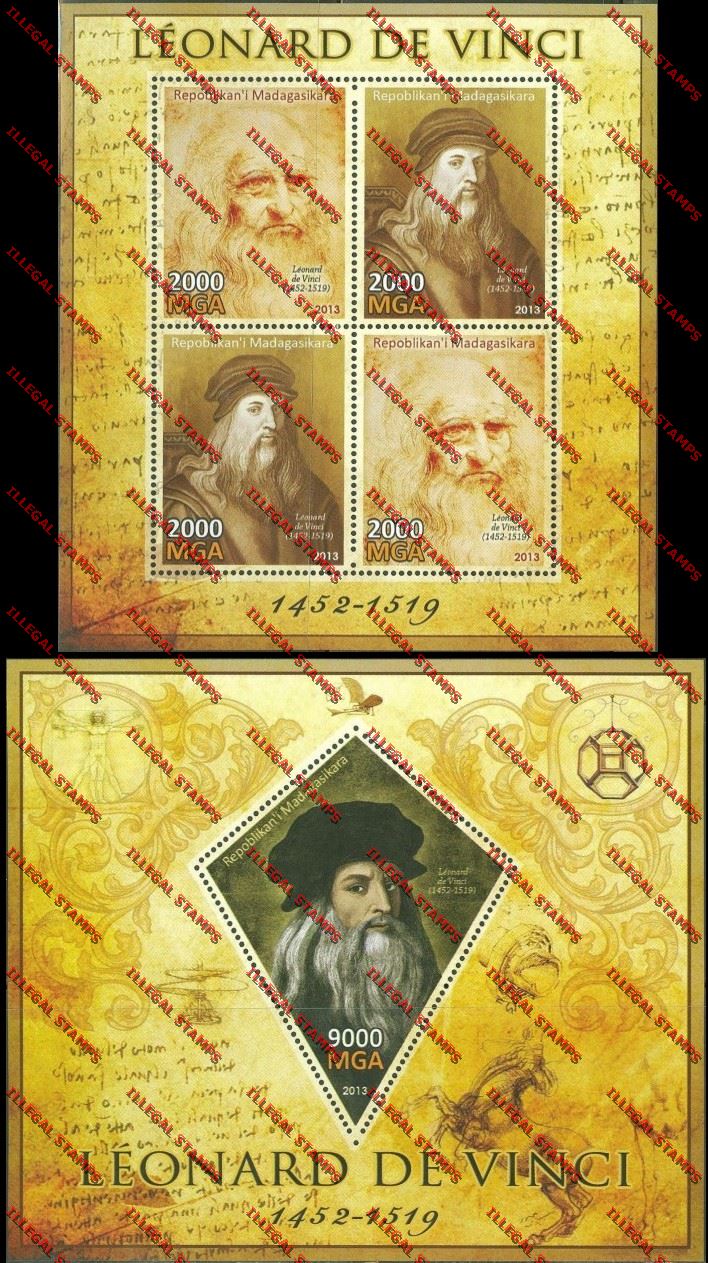 Madagascar 2013 Leonardo de Vinci Illegal Stamp Souvenir Sheet and Sheetlet