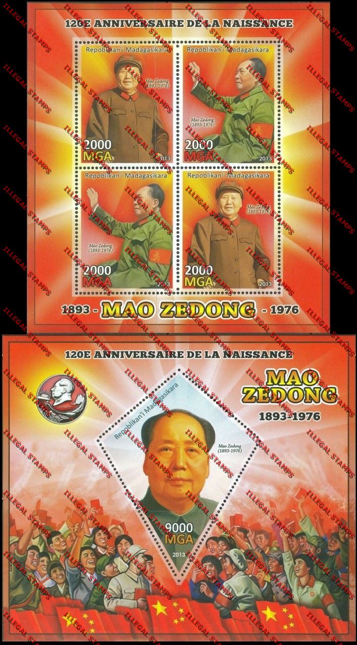 Madagascar 2013 Mao Zedong Illegal Stamp Souvenir Sheet and Sheetlet