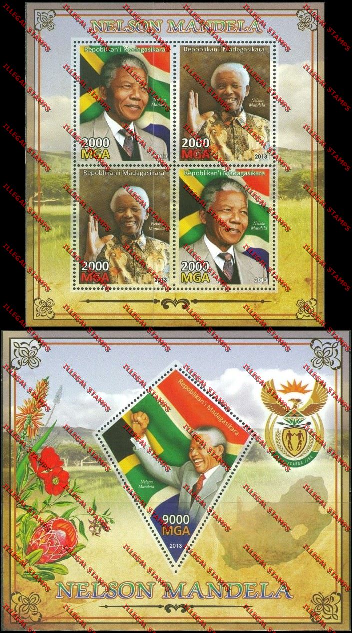 Madagascar 2013 Nelson Mandela Illegal Stamp Souvenir Sheet and Sheetlet